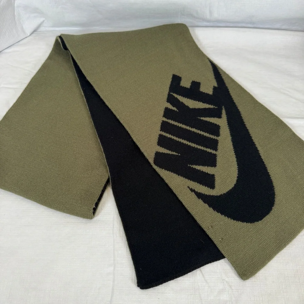 Nike Reversible Knit Scarf Olive Green Black Big Logo RN129862